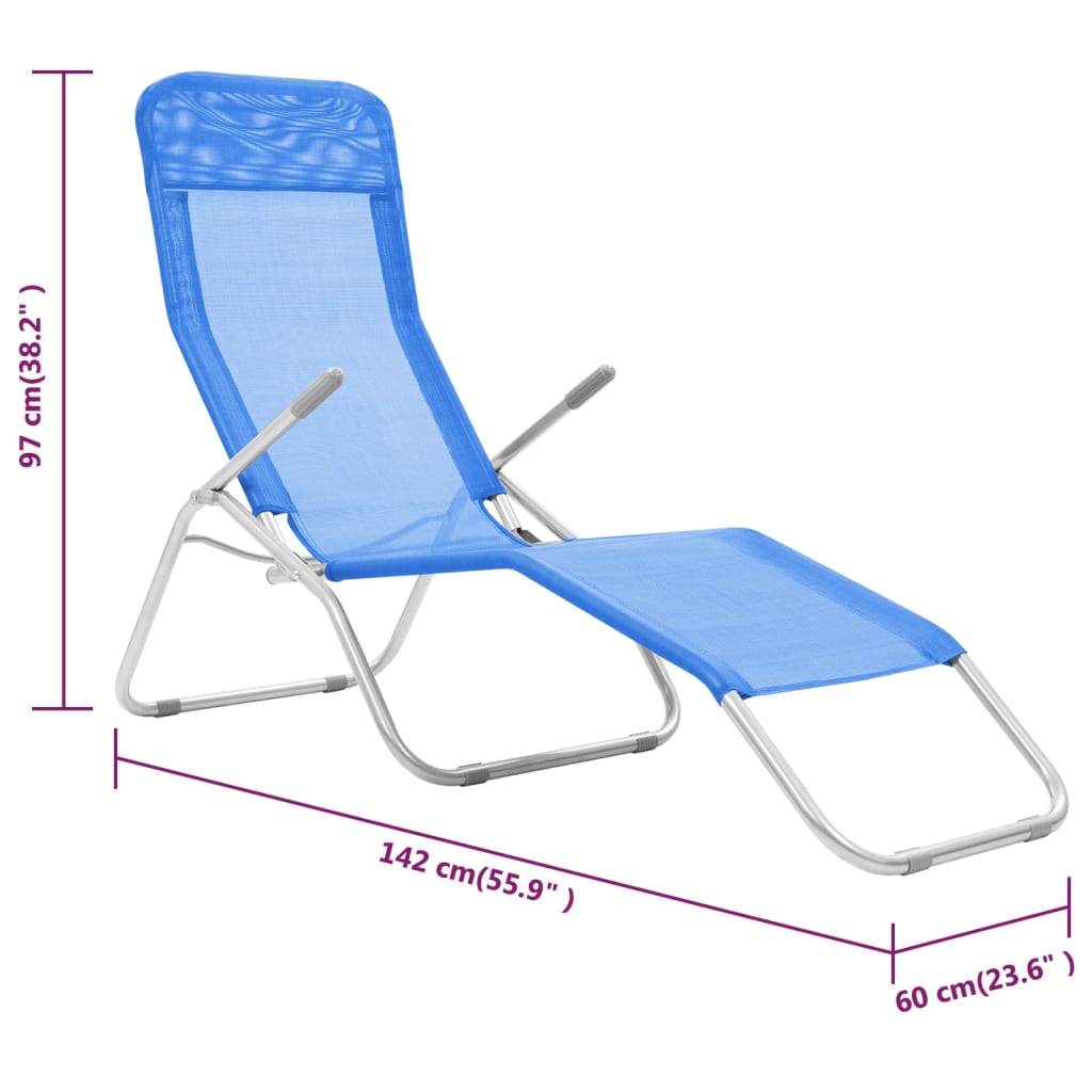 vidaXL saliekami sauļošanās krēsli, 2 gab., zils tekstilēns
