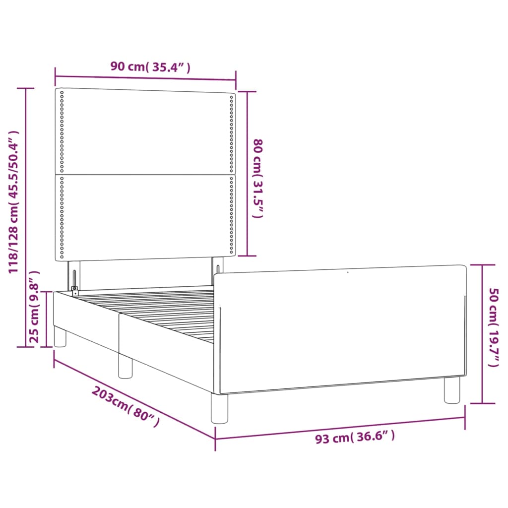 vidaXL gultas rāmis ar galvgali, melns, 90x200 cm, audums