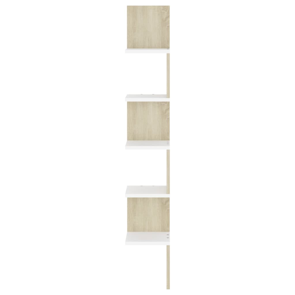vidaXL sienas stūra plaukts, balts, ozola,20x20x127,5cm, skaidu plātne