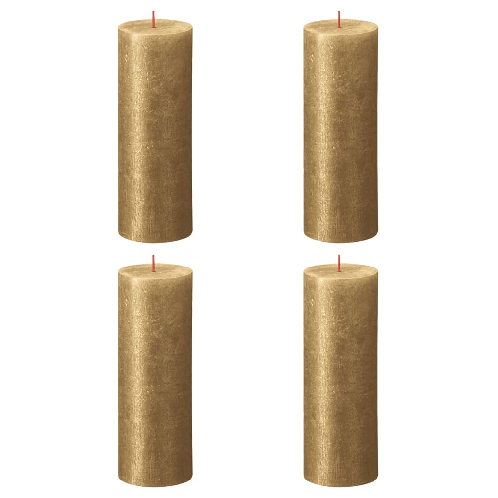 Bolsius cilindriskas sveces Shimmer, 4 gab., 190x68 mm, zelta krāsā