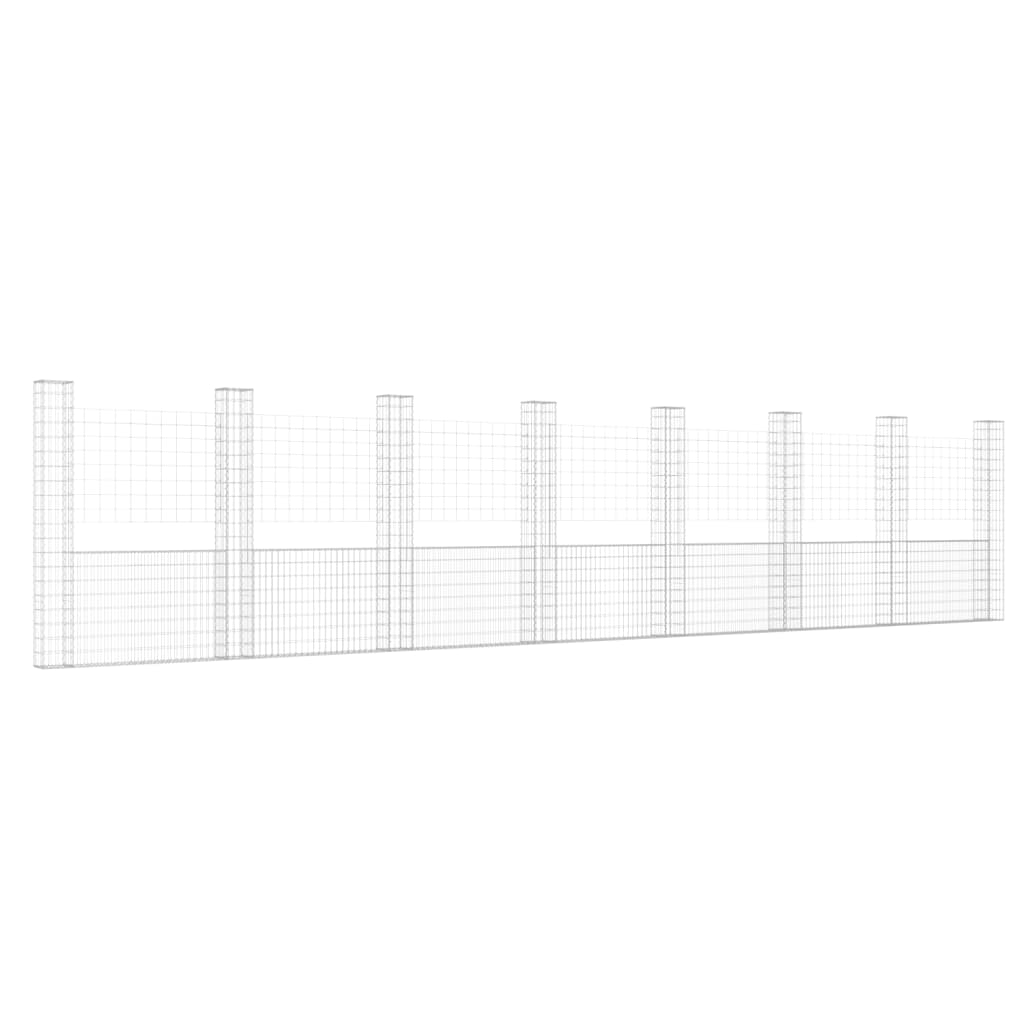 vidaXL gabionu siena ar 8 stabiem, U-forma, dzelzs, 860x20x200 cm