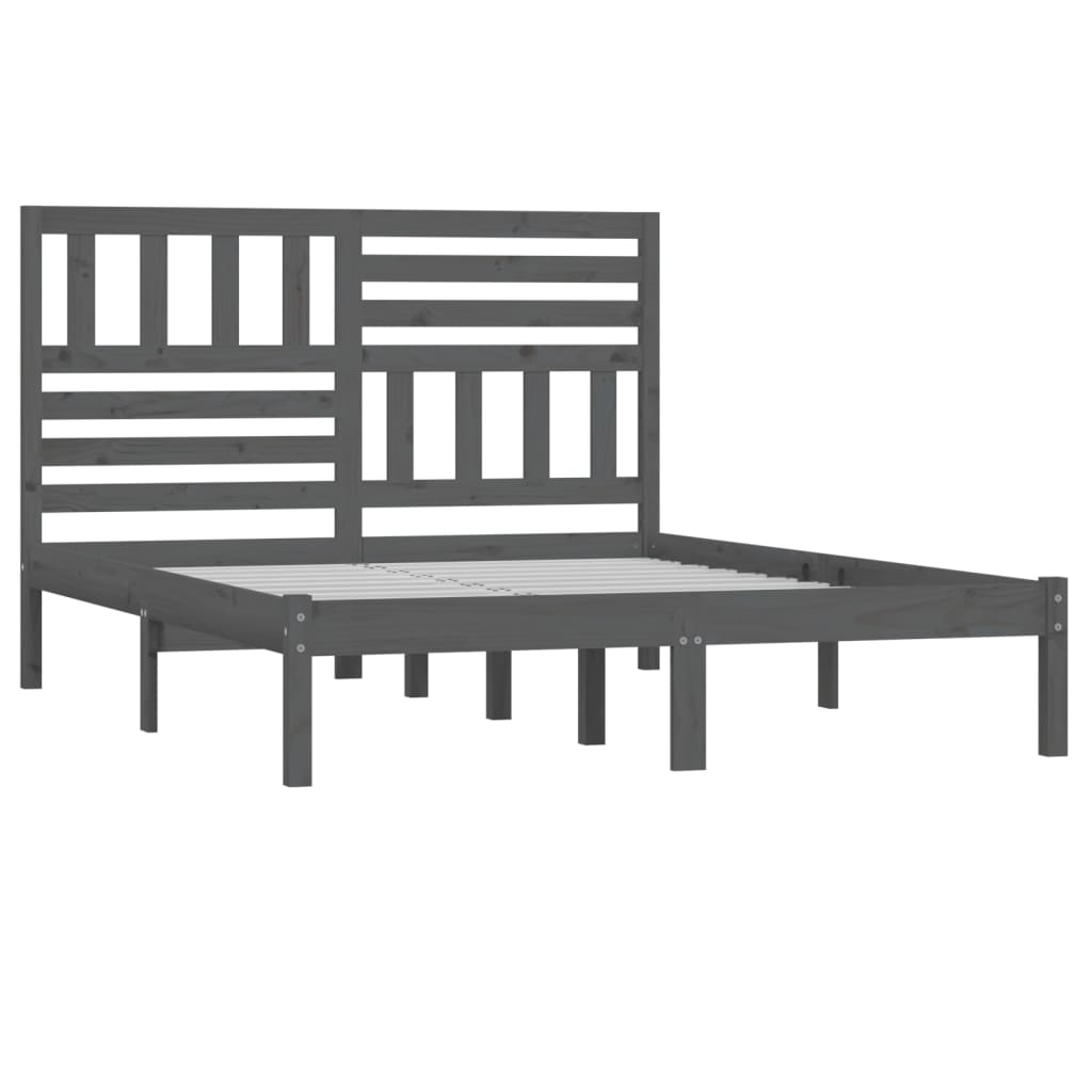 vidaXL gultas rāmis, pelēks, 150x200cm, priedes masīvkoks, King izmērs