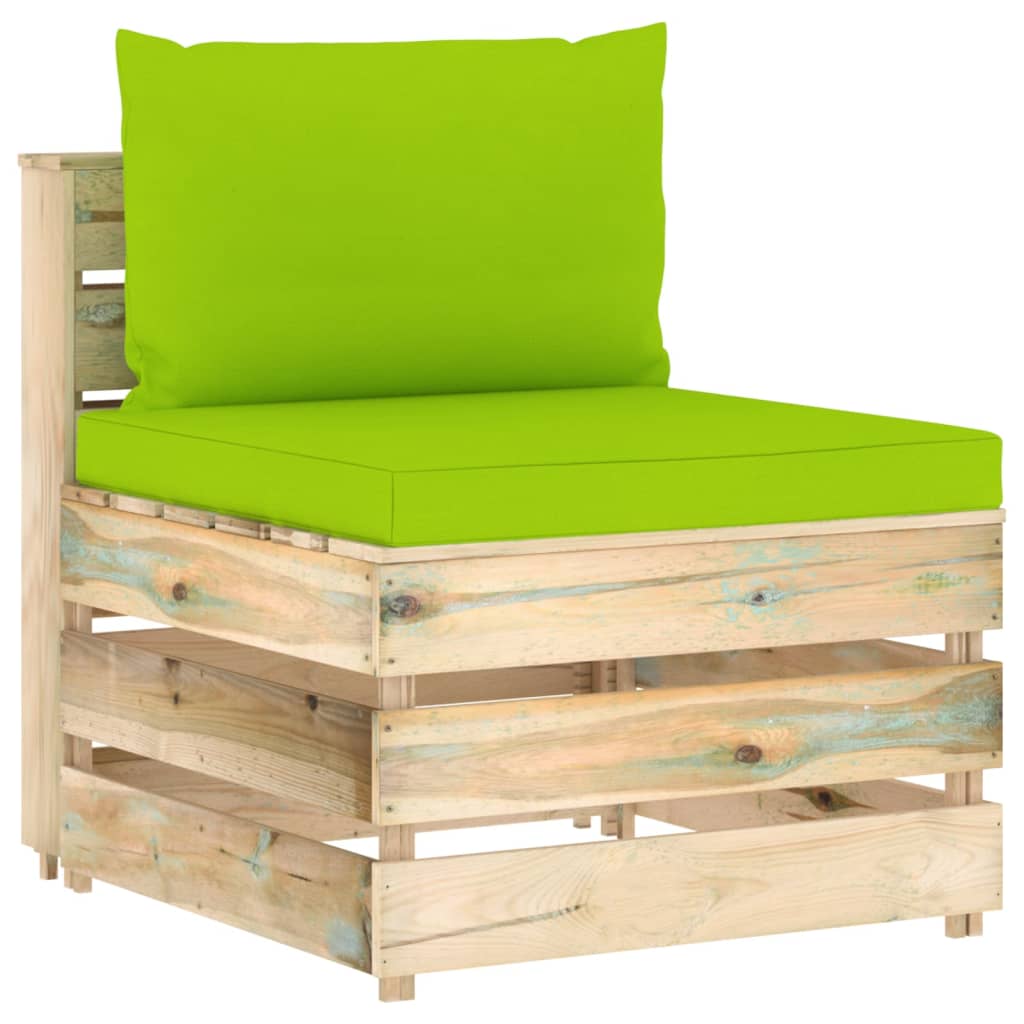 vidaXL trīsvietīgs dārza dīvāns ar matračiem, zaļi impregnēts koks