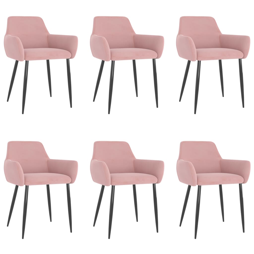 vidaXL virtuves krēsli, 6 gab., rozā samts