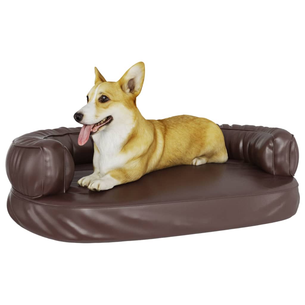 vidaXL ergonomiska suņu gulta, brūna, 88x65 cm, mākslīgā āda