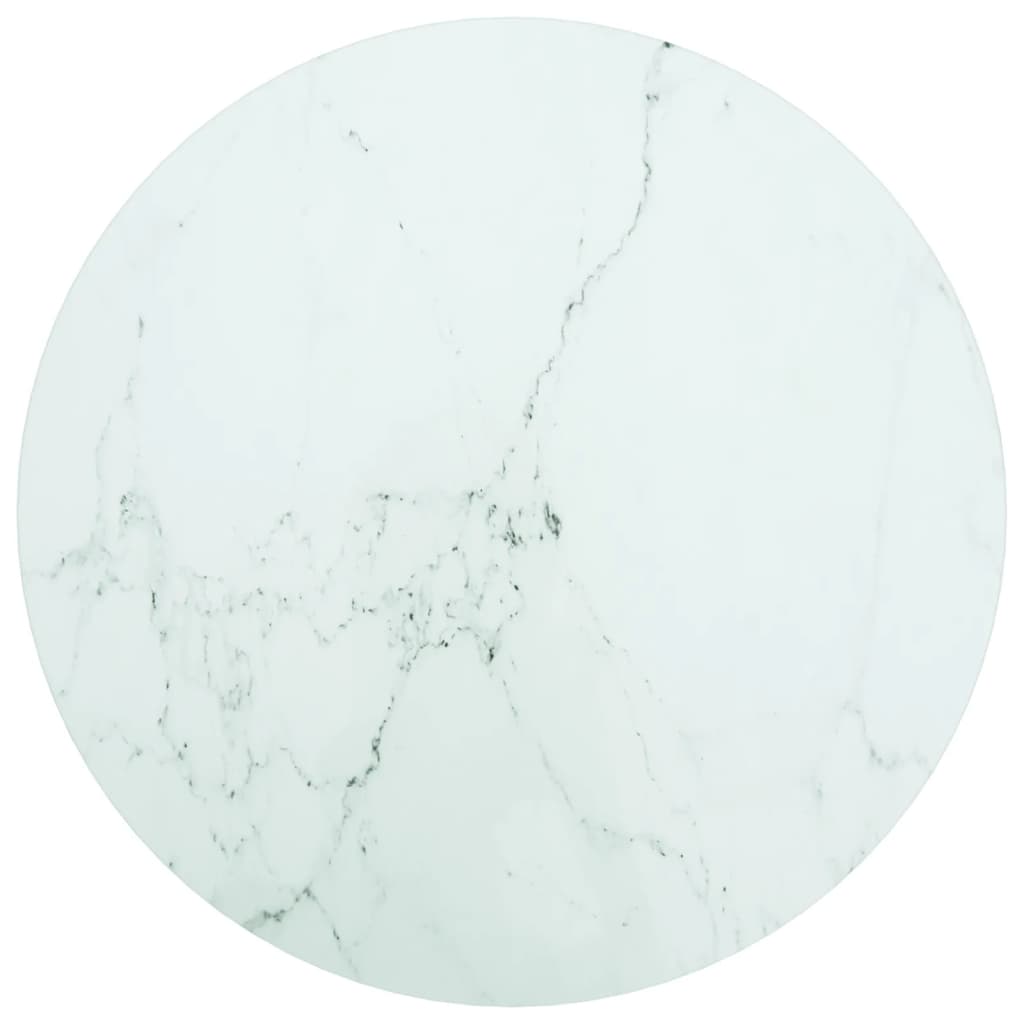 vidaXL galda virsma, balta, Ø50x0,8 cm, stikls ar marmora dizainu