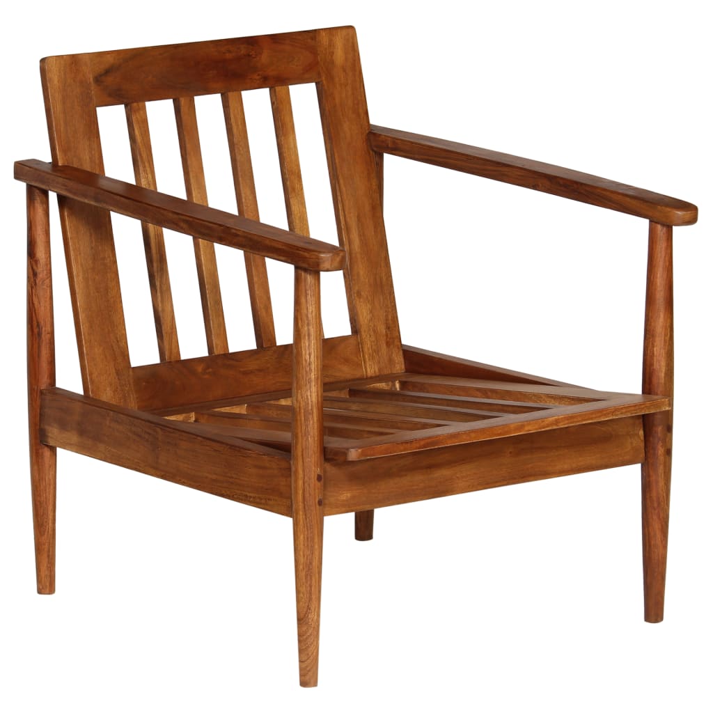 vidaXL atpūtas krēsls, brūna dabīgā āda, akācijas koks