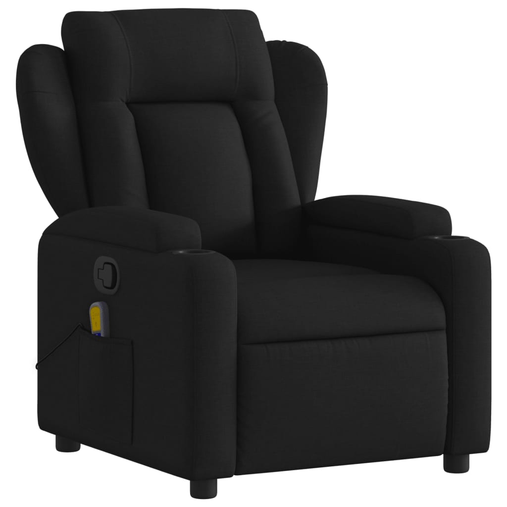 vidaXL masāžas krēsls, atgāžams, melns audums