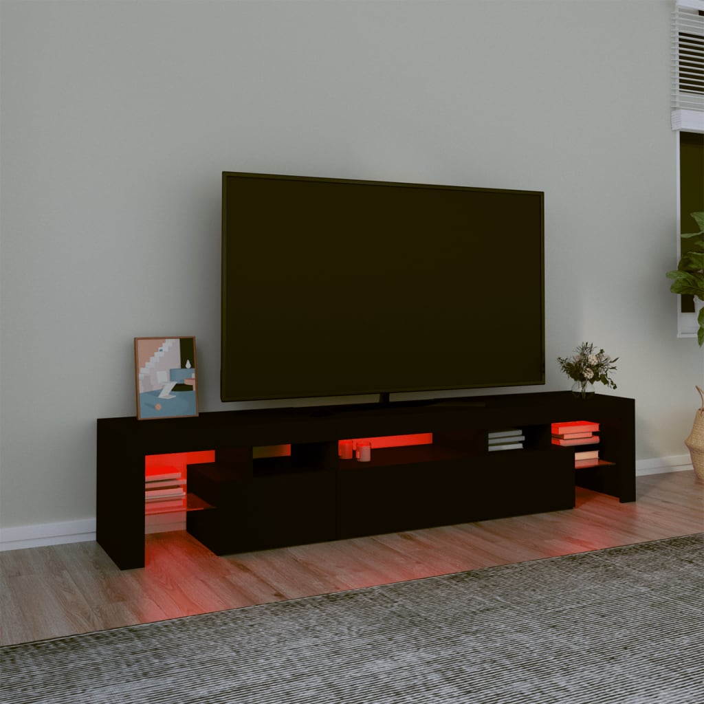 vidaXL TV skapītis ar LED apgaismojumu, melns, 200x36,5x40 cm