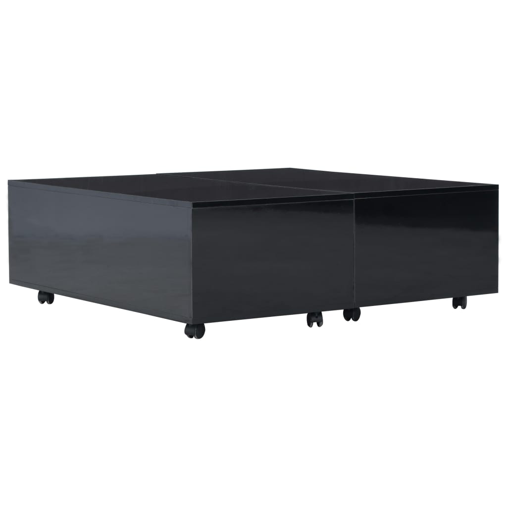 vidaXL kafijas galdiņš, 100x100x35 cm, spīdīgi melns