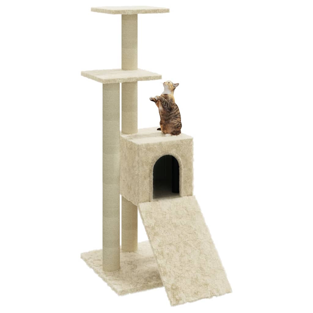 vidaXL kaķu māja ar sizala stabiem nagu asināšanai, 92 cm, krēmkrāsas