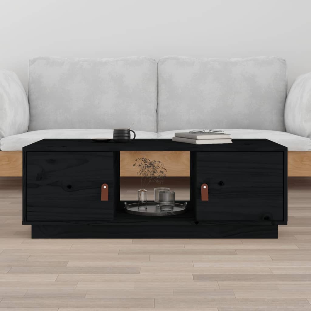 vidaXL kafijas galdiņš, melns, 100x50x35 cm, priedes masīvkoks