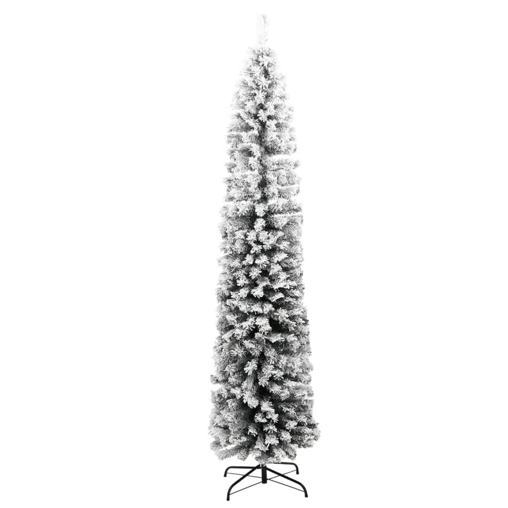 vidaXL mākslīgā Ziemassvētku egle ar sniegu, šaura, zaļa, 240 cm, PVC