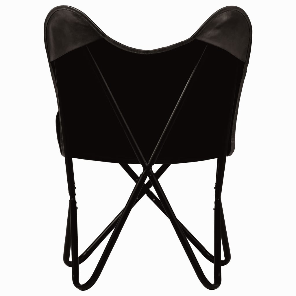 vidaXL tauriņa formas krēsls bērniem, melna dabīgā āda