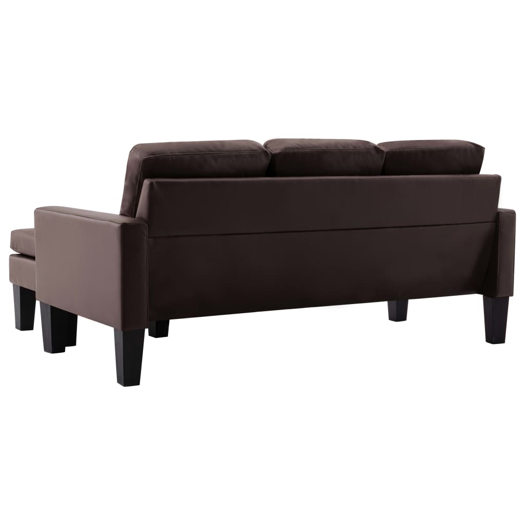 vidaXL trīsvietīgs dīvāns ar kājsoliņu, brūna mākslīgā āda