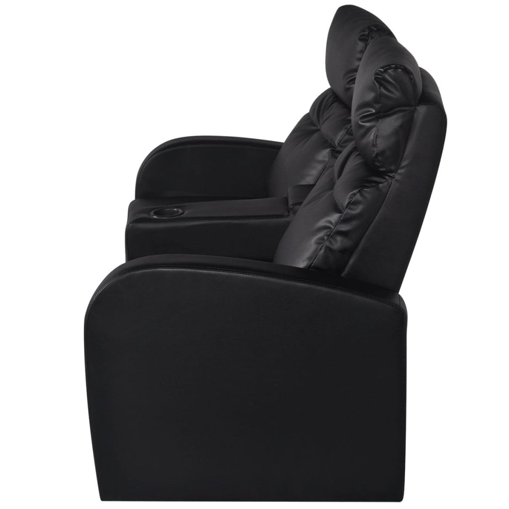 vidaXL atgāžams atpūtas dīvāns ar LED, divvietīgs, melna mākslīgā āda