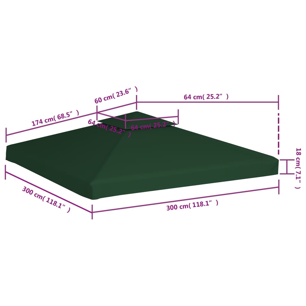 vidaXL nojumes jumta maiņas pārklājs, 3 x 3 m, 310 g/m², zaļš