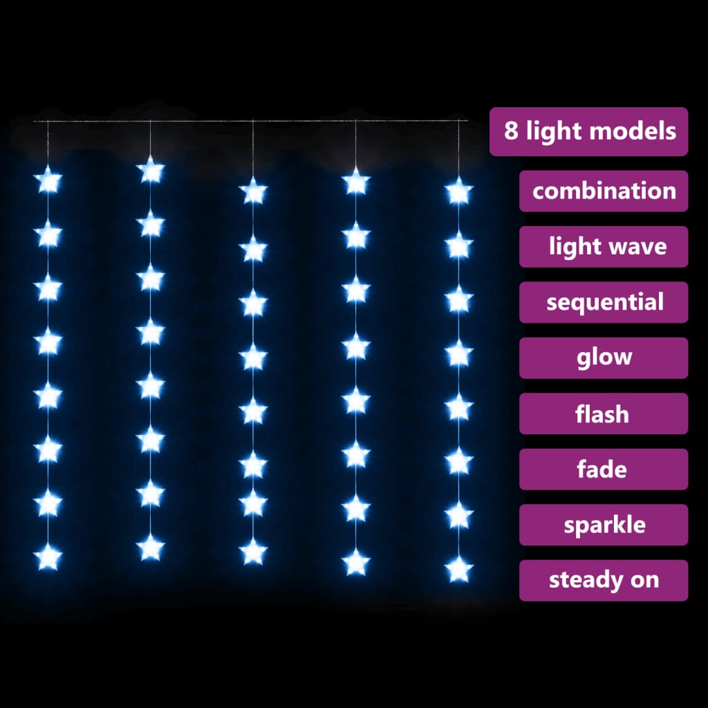 vidaXL LED lampiņu aizkars, 200 LED, zils, 8 funkcijas