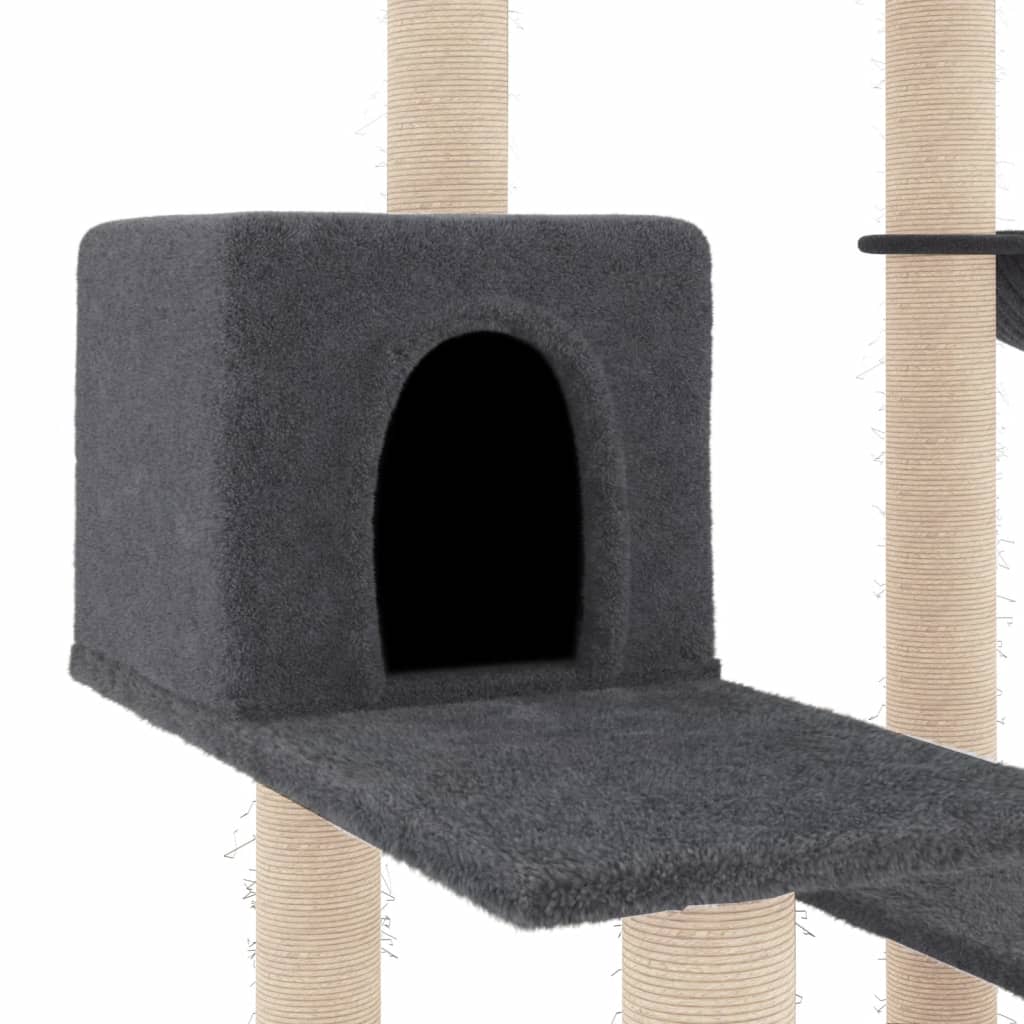 vidaXL kaķu māja ar sizala stabiem nagu asināšanai, 82,5 cm, pelēka