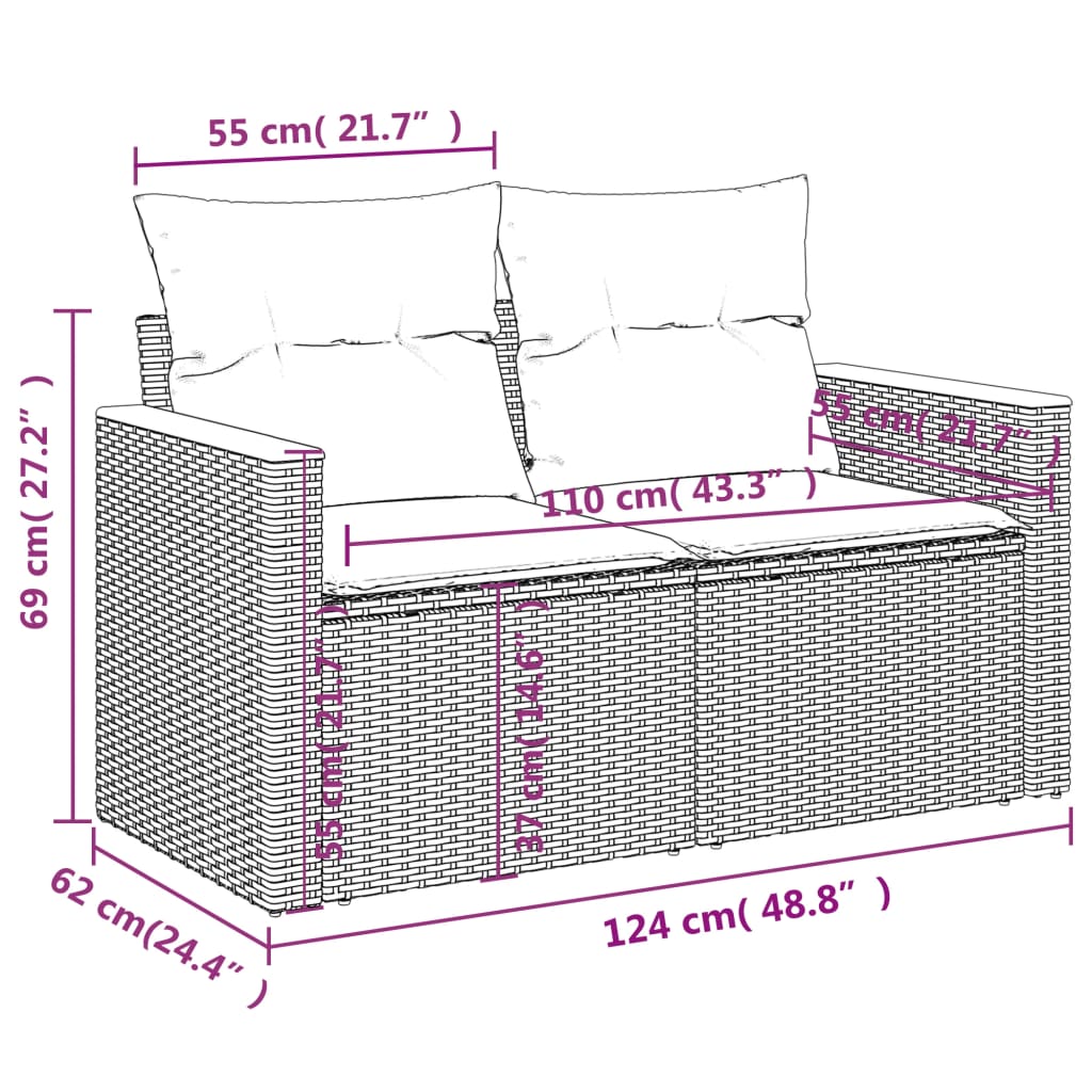 vidaXL 13-daļīgs dārza dīvānu komplekts ar matračiem, pelēks PE