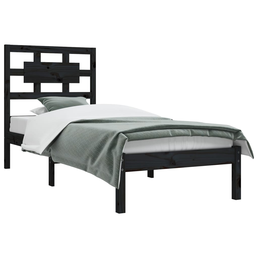 vidaXL gultas rāmis, melns, priedes masīvkoks, 100x200 cm