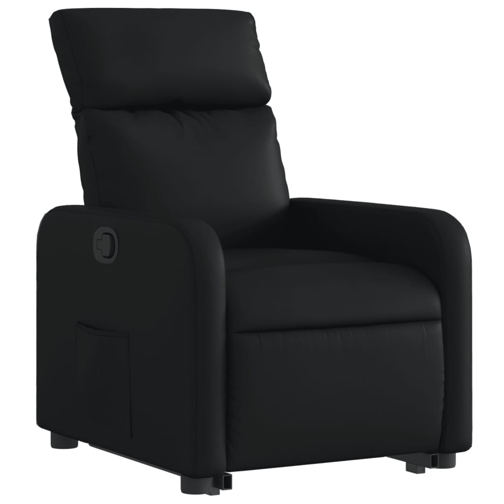 vidaXL paceļams atpūtas krēsls, melna mākslīgā āda