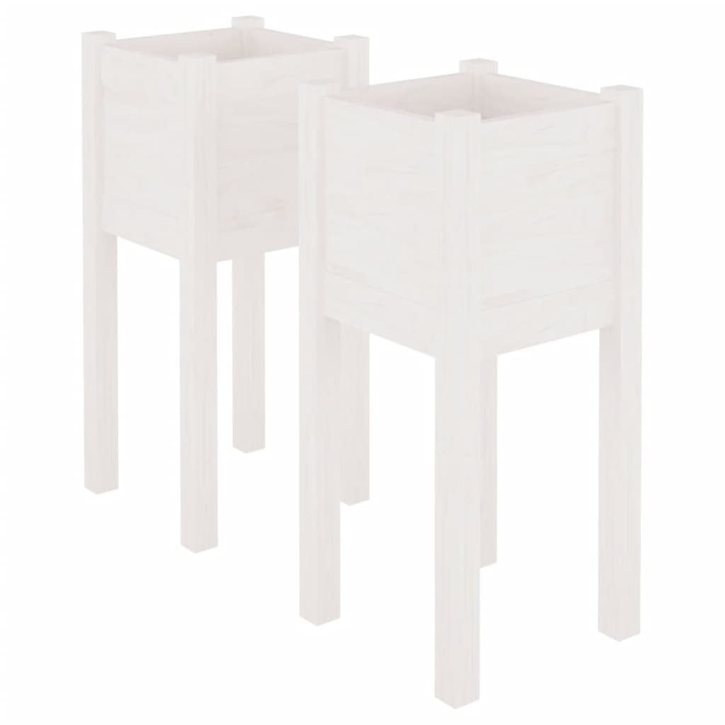 vidaXL dārza puķu kastes, 2 gab., baltas, 31x31x70 cm, priedes koks