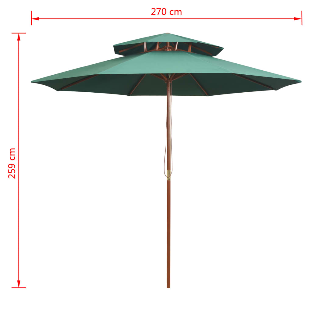 vidaXL saulessargs ar dubultu jumtu, 270x270 cm, koka kāts, zaļš