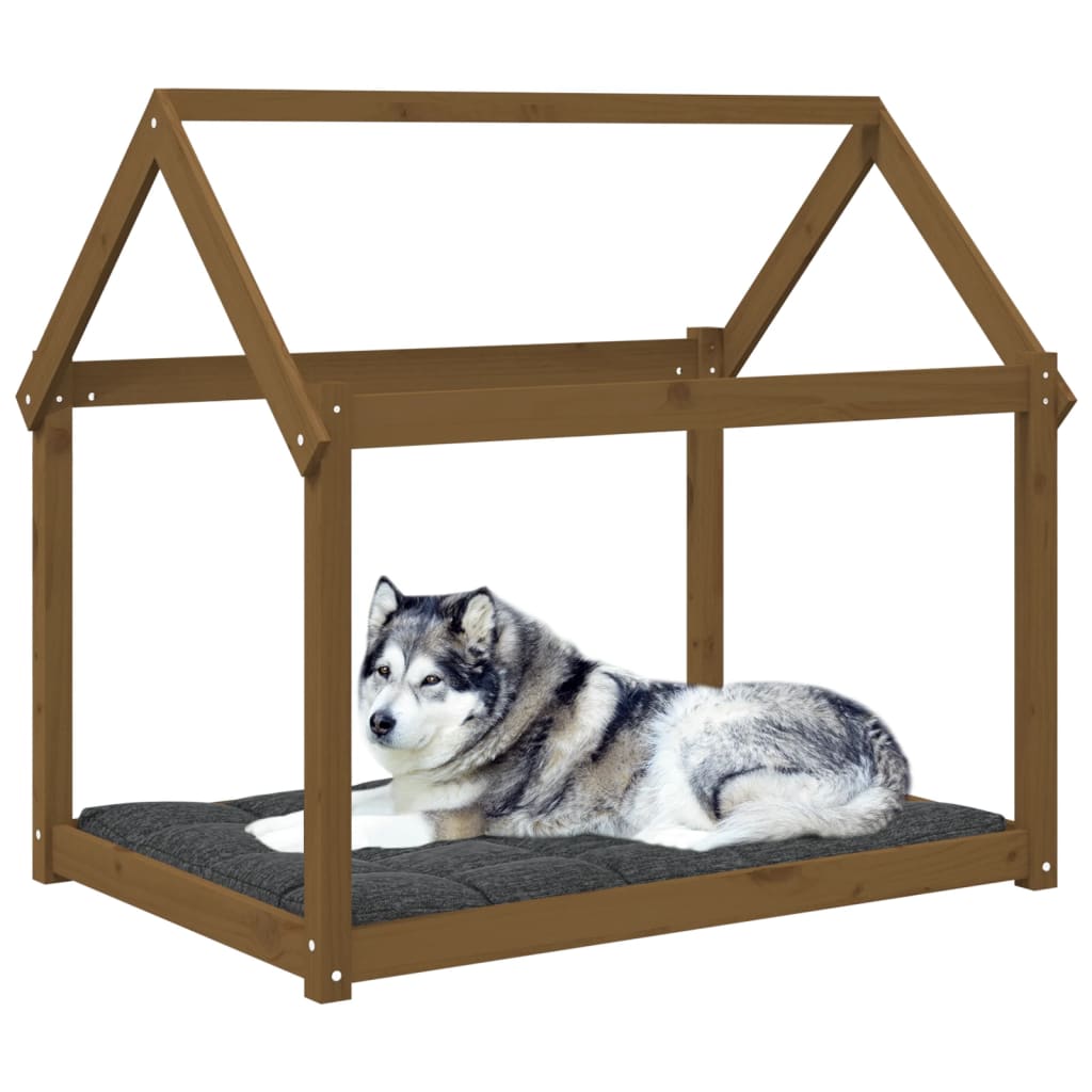 vidaXL suņu gulta, medus brūna, 111x80x100 cm, priedes masīvkoks