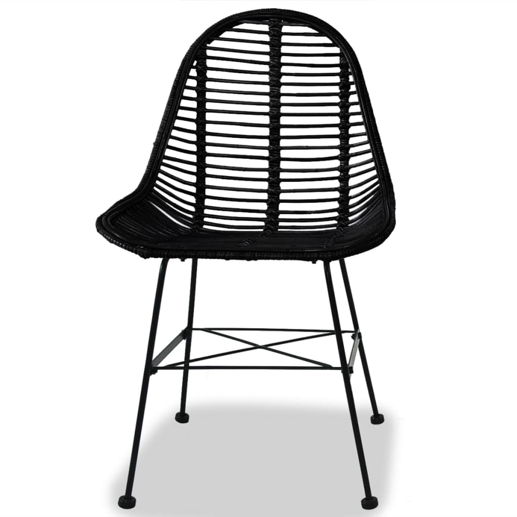 vidaXL virtuves krēsli, 2 gab., melni, dabīga rotangpalma