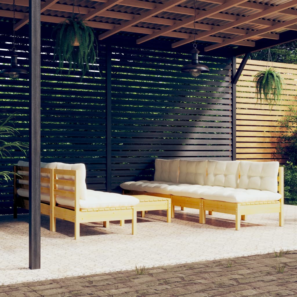 vidaXL 8-daļīgs dārza mēbeļu komplekts ar krēmkrāsas matračiem, priede