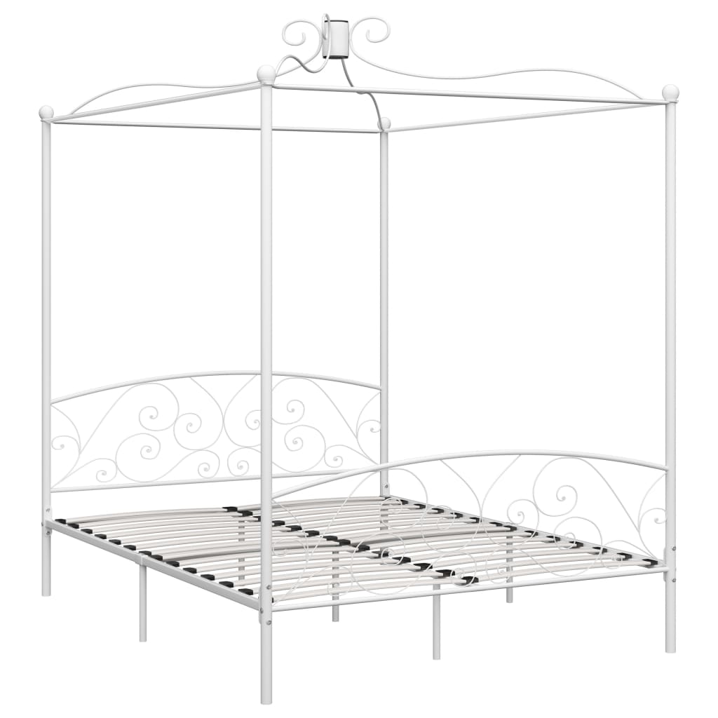 vidaXL gultas rāmis ar nojumi, balts, metāls, 160x200 cm