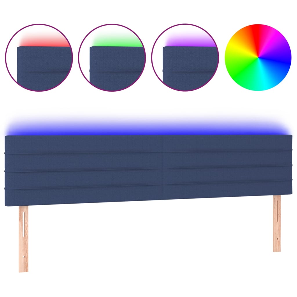 vidaXL gultas galvgalis ar LED, 180x5x78/88 cm, zils audums
