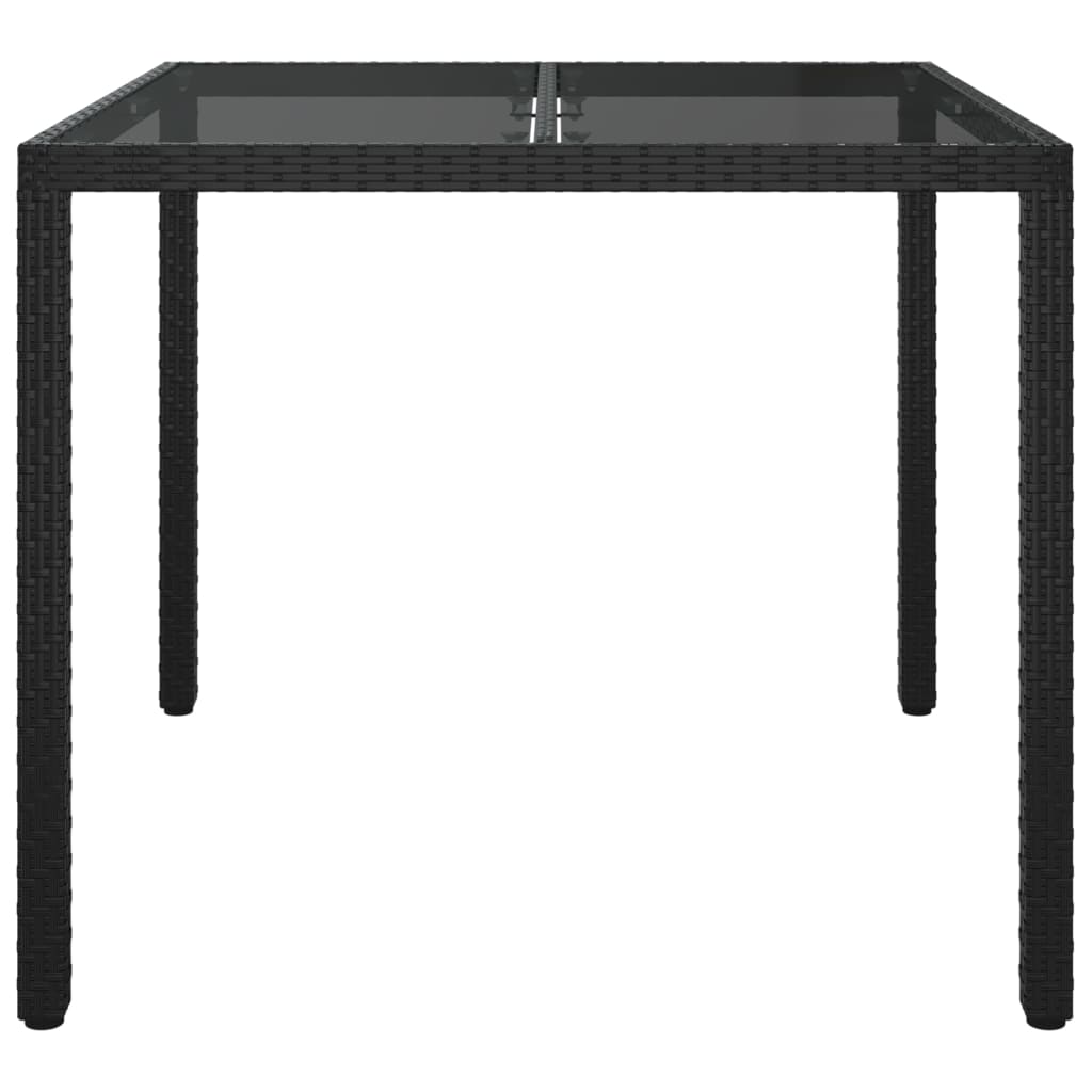 vidaXL dārza galds, 90x90x75 cm, rūdīts stikls, melna PE rotangpalma