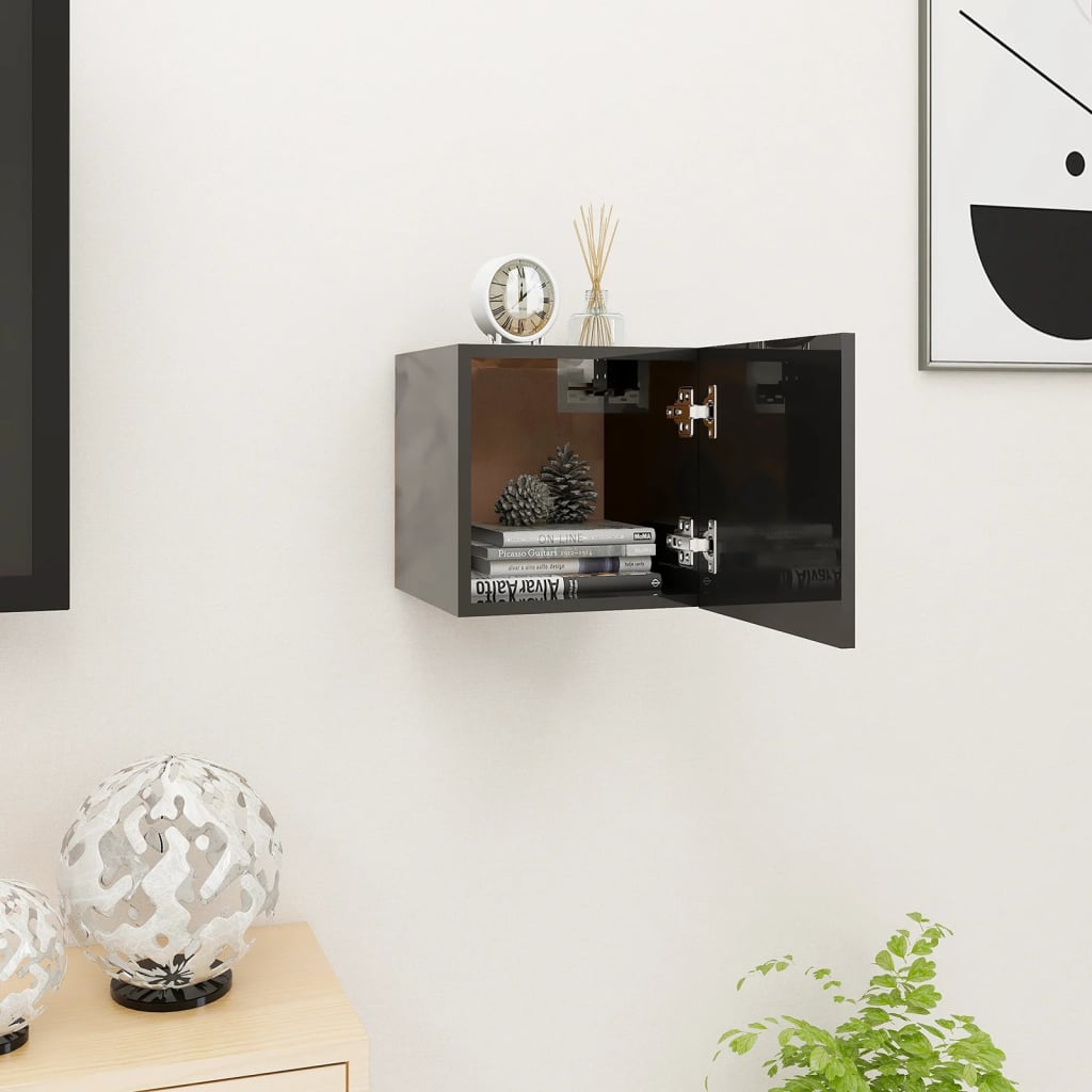 vidaXL sienas TV skapītis, spīdīgi melns, 30,5x30x30 cm