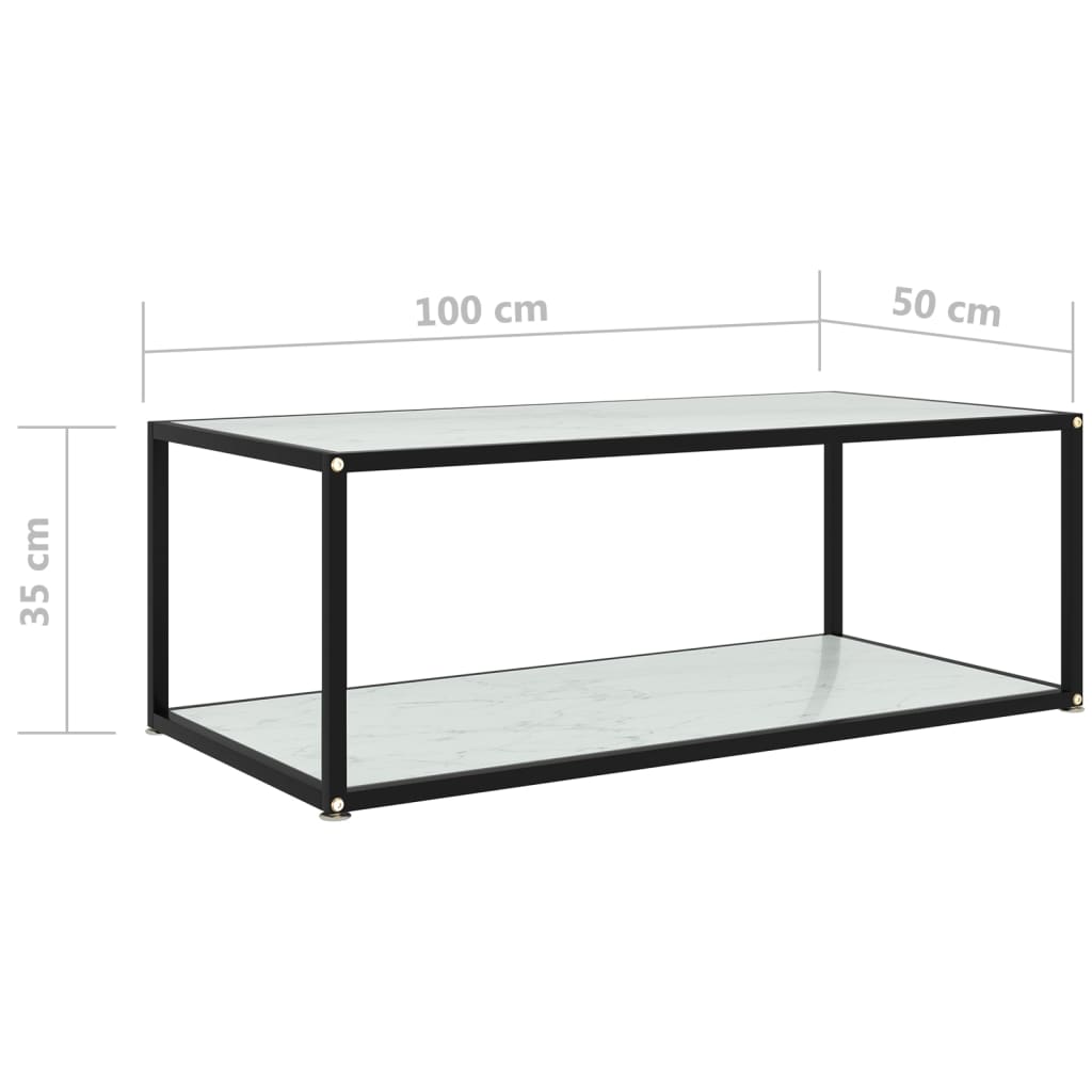 vidaXL kafijas galdiņš, balts, 100x50x35 cm, rūdīts stikls