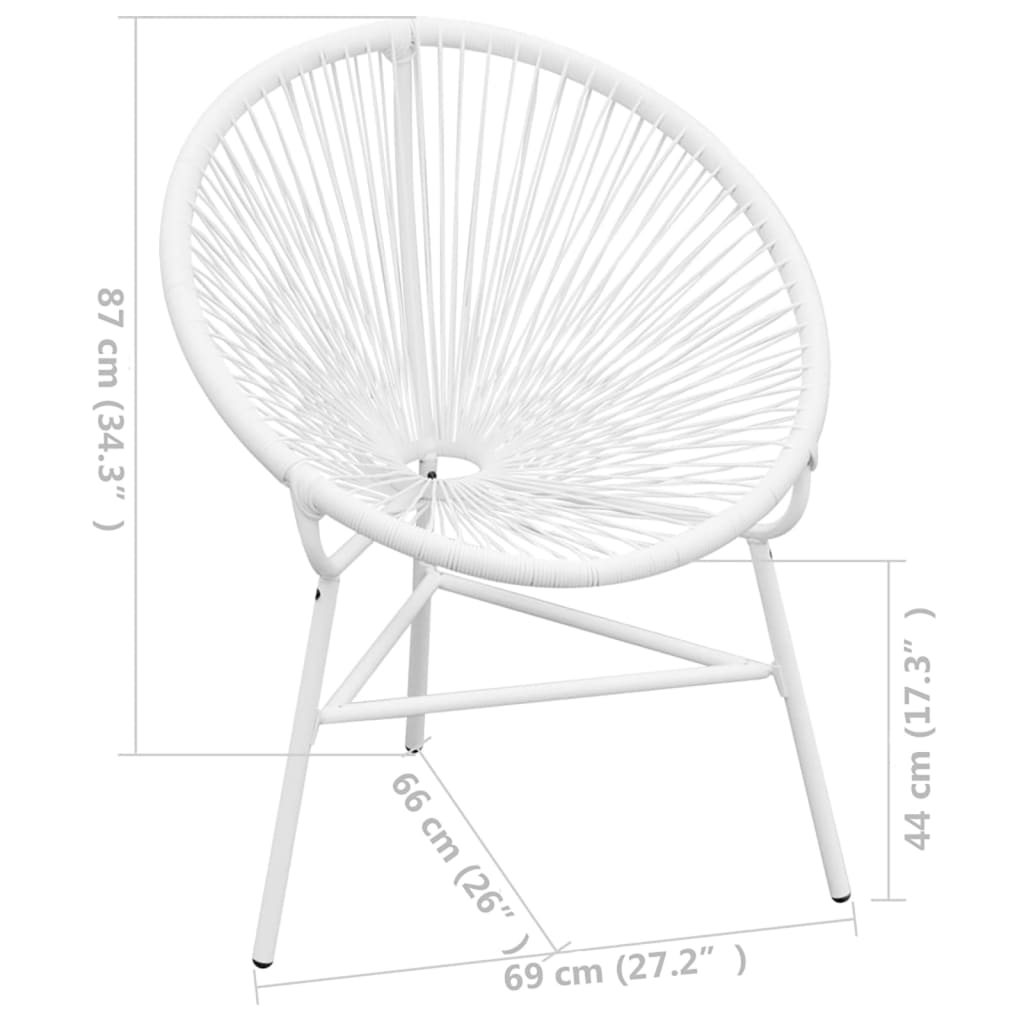 vidaXL dārza krēsls, PE rotangpalma, balts, apaļš