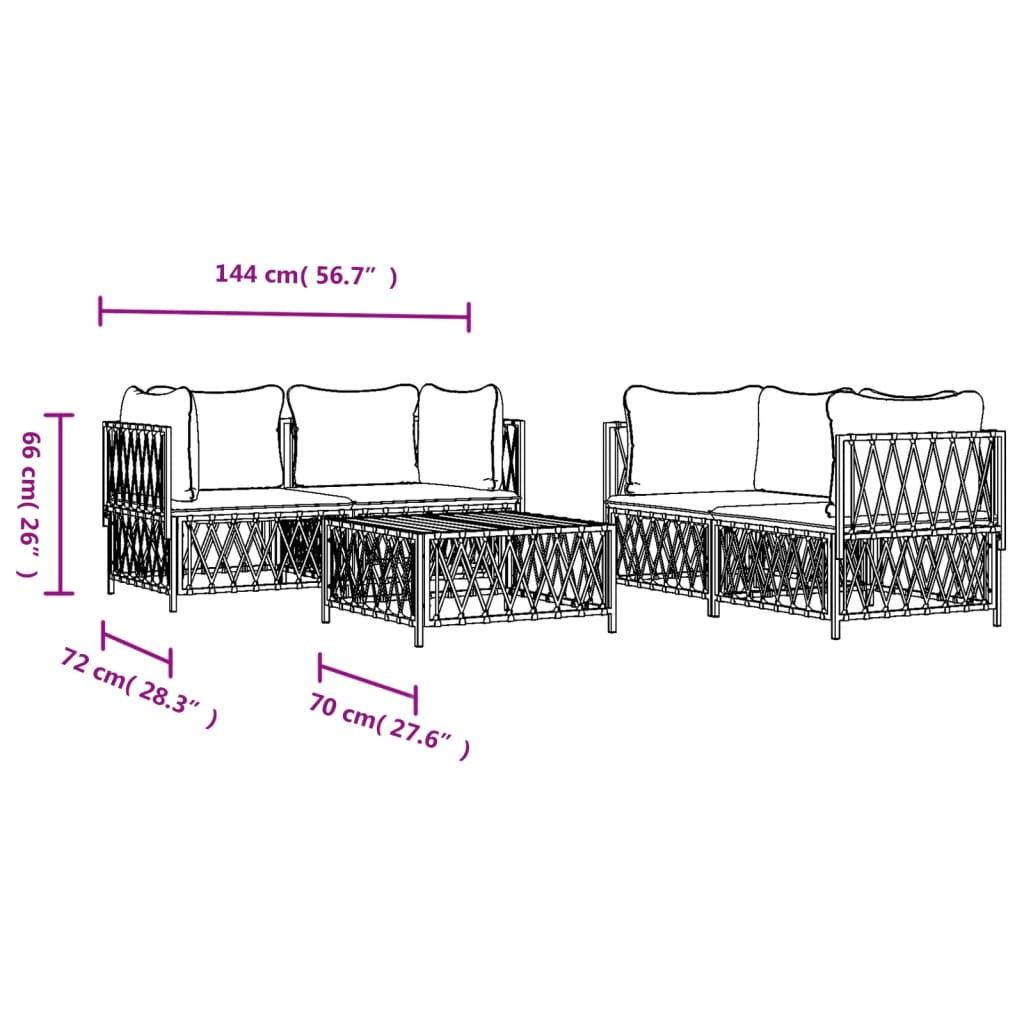 vidaXL 5-daļīgs dārza atpūtas mēbeļu komplekts ar matračiem, tērauds