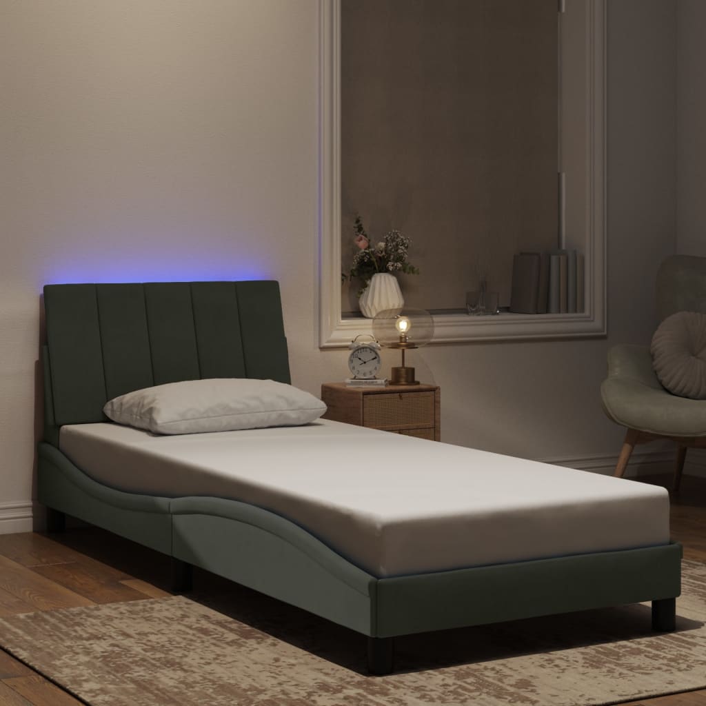 vidaXL gultas rāmis ar LED, gaiši pelēks, 90x190 cm, samts
