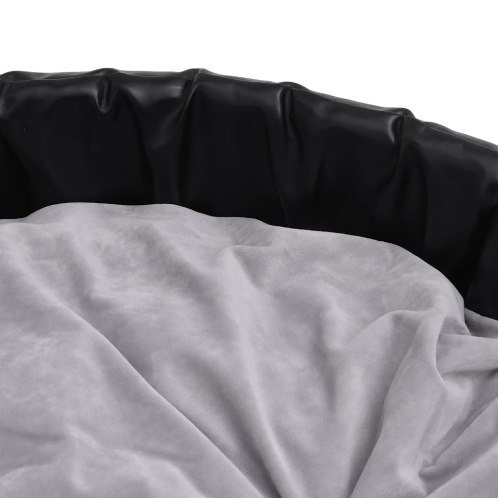 vidaXL suņu gulta, pelēka ar melnu, 79x70x19 cm, plīšs, mākslīgā āda