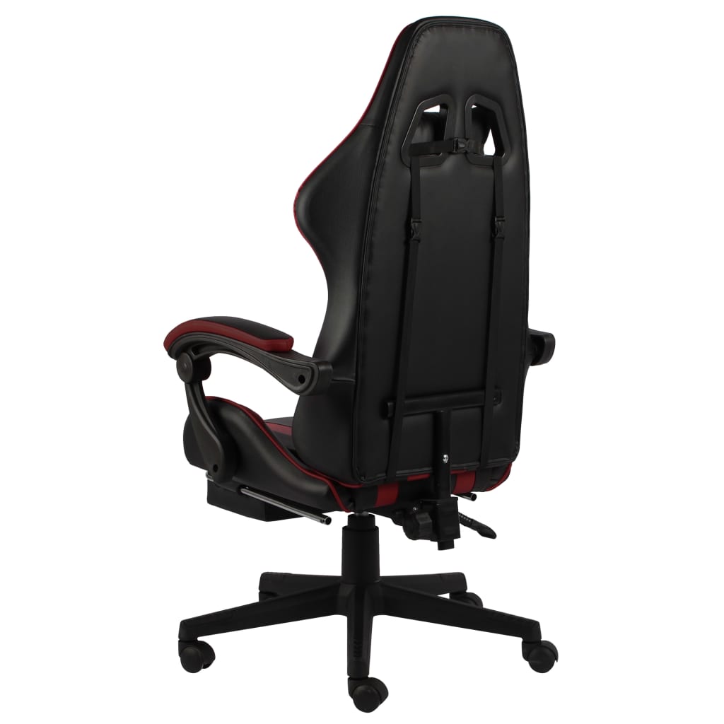 vidaXL biroja krēsls ar kāju balstu, melna un vīnsarkana mākslīgā āda
