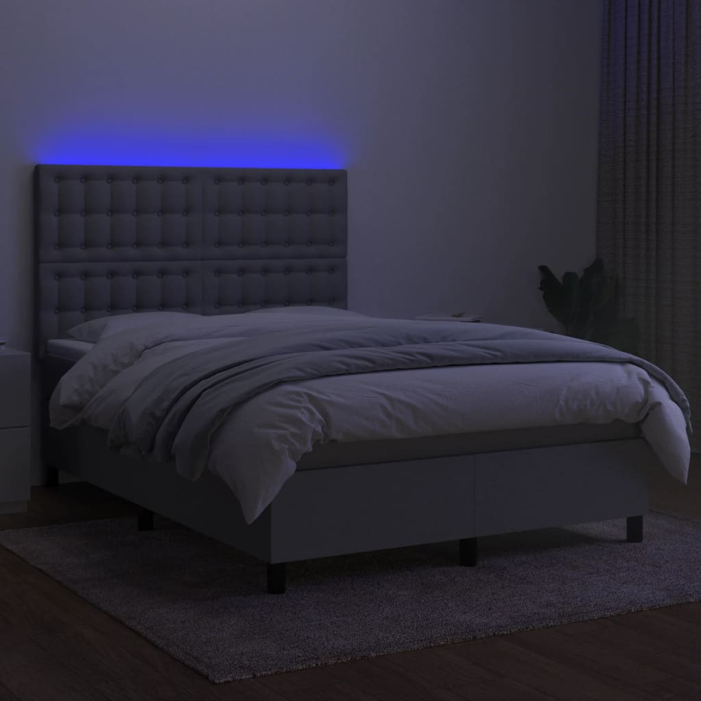 vidaXL atsperu gulta ar matraci, LED, gaiši pelēks audums, 140x190 cm