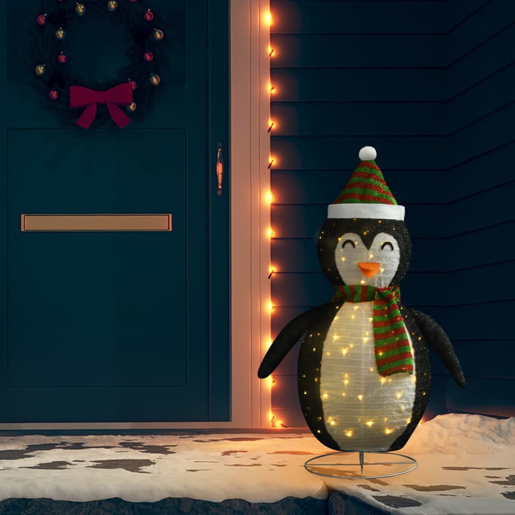 vidaXL dekoratīva Ziemassvētku pingvīna figūra ar LED, audums, 120 cm