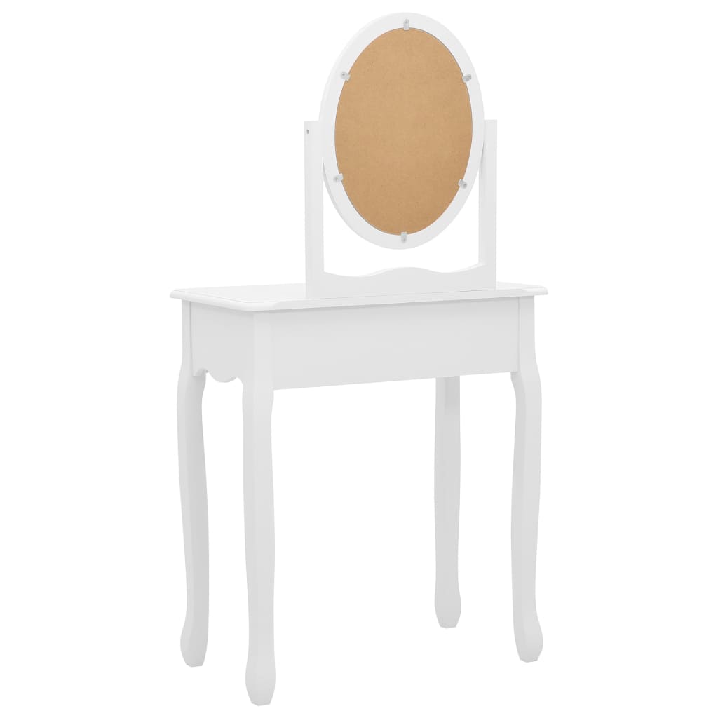 vidaXL spoguļgaldiņš ar tabureti, balts, 65x36x128 cm, paulonijas koks