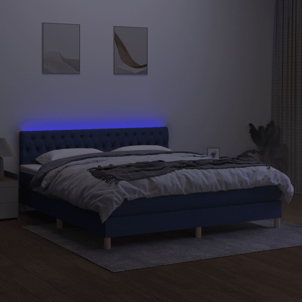 vidaXL atsperu gulta ar matraci, LED, zils audums, 160x200 cm