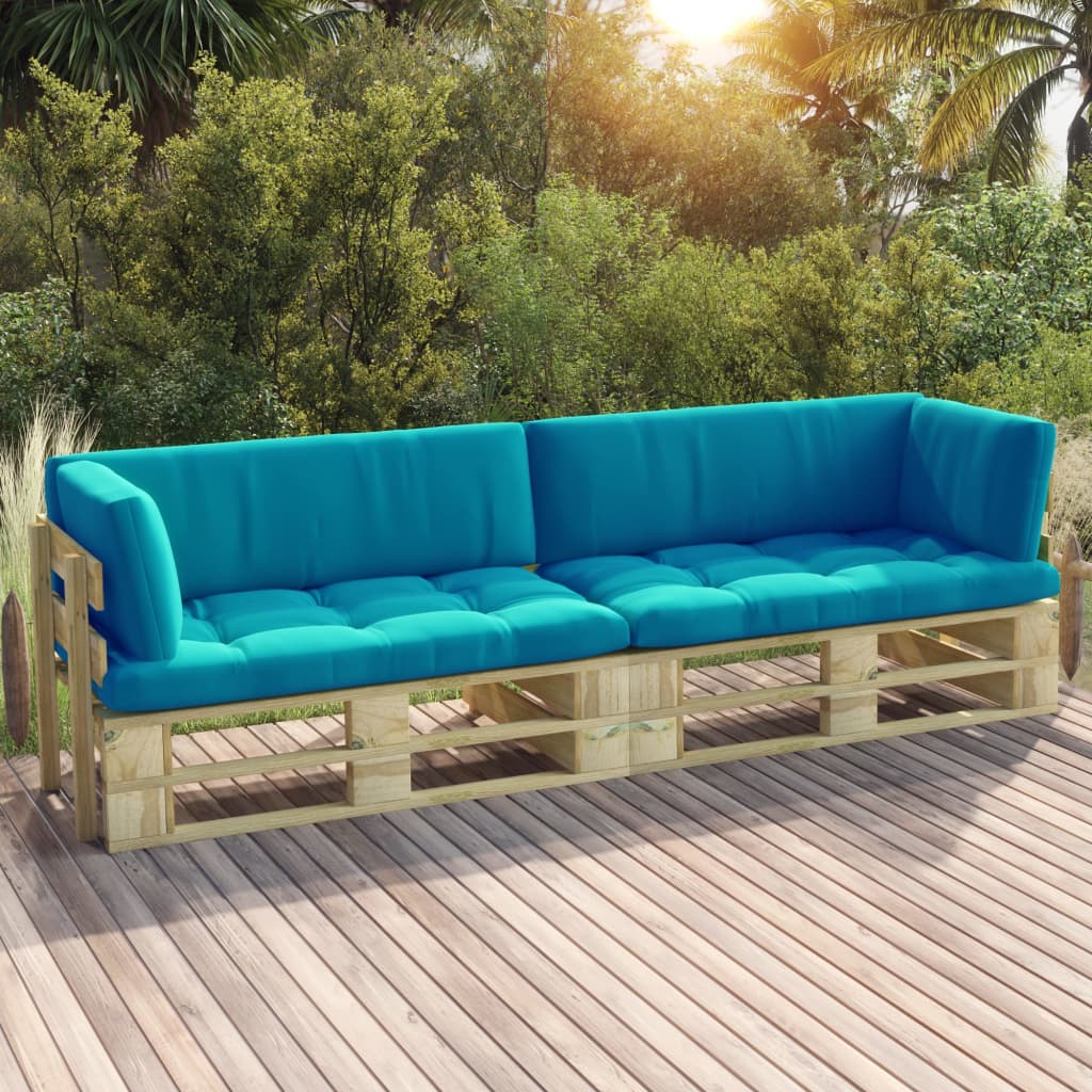 vidaXL divvietīgs dārza palešu dīvāns ar matračiem, impregnēta priede