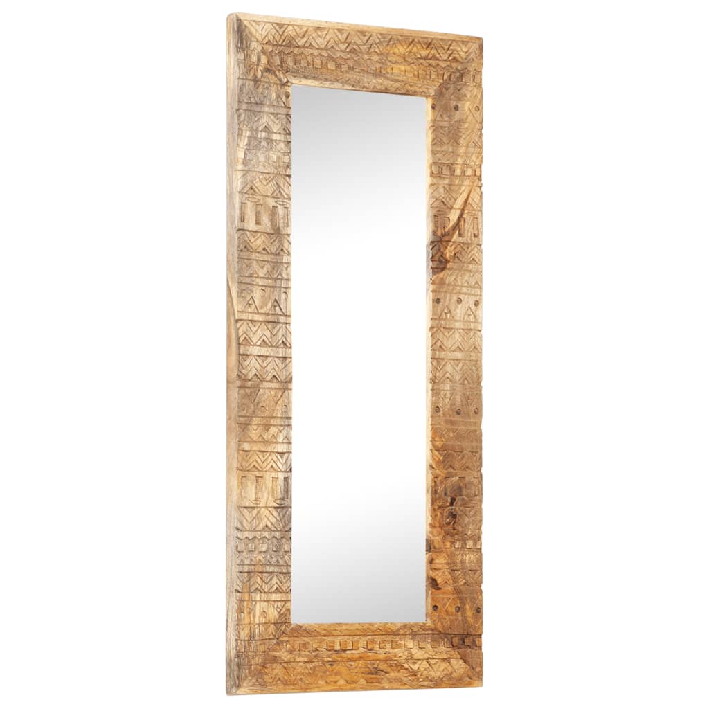 vidaXL spogulis, 110x50x2,5 cm, ar kokgriezumiem, mango masīvkoks