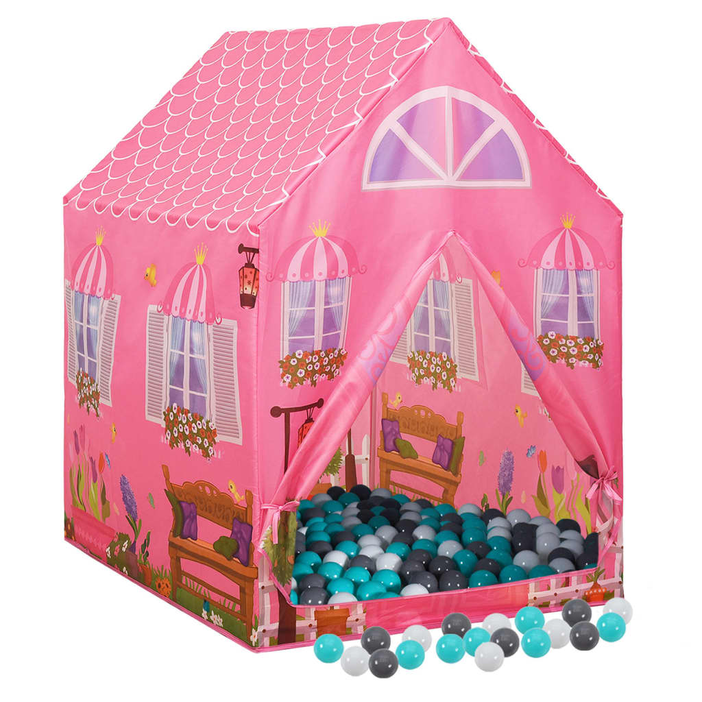 vidaXL rotaļu telts ar 250 bumbiņām, 69x94x104 cm, rozā