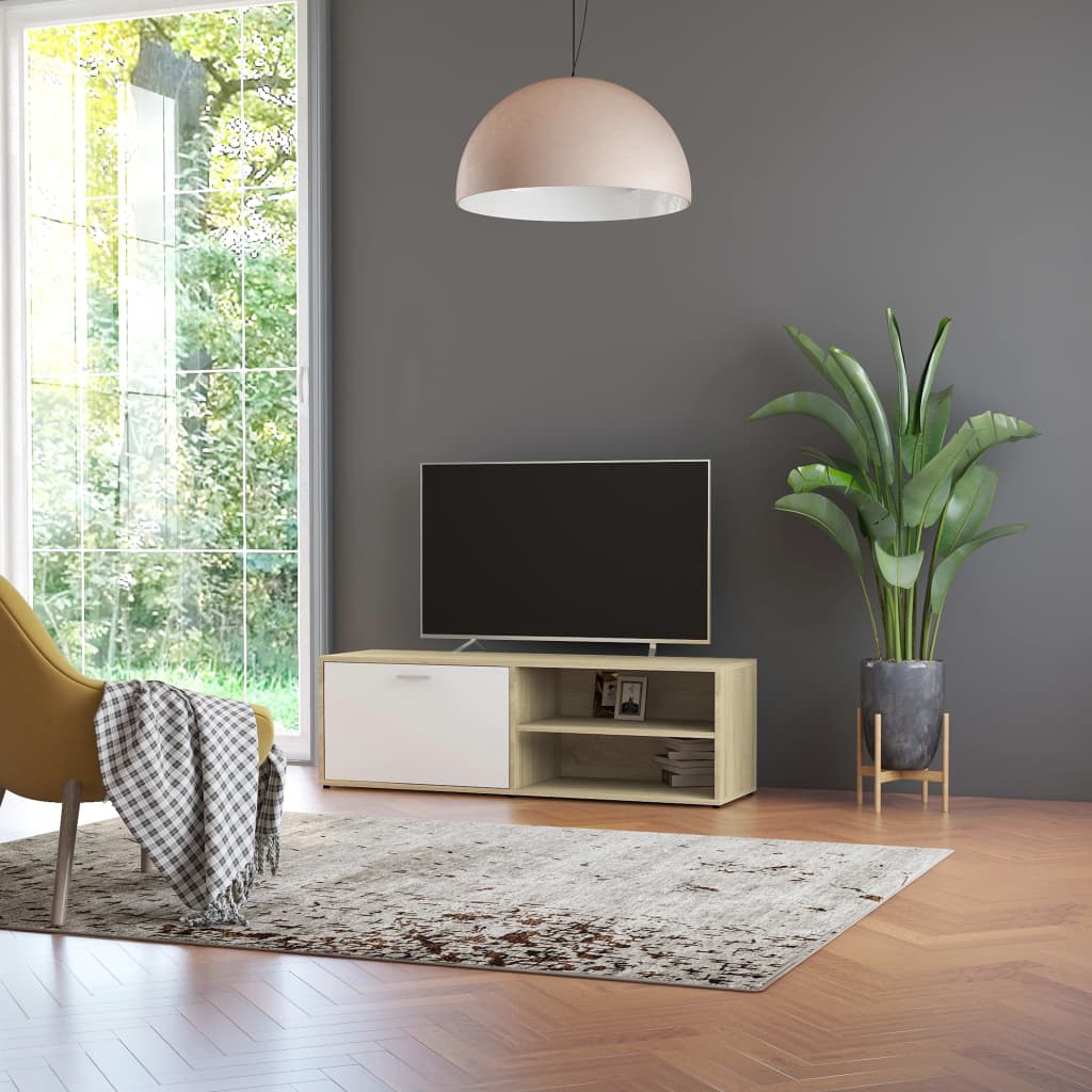 vidaXL TV skapītis, balta, ozolkoka krāsa, 120x34x37 cm, skaidu plātne