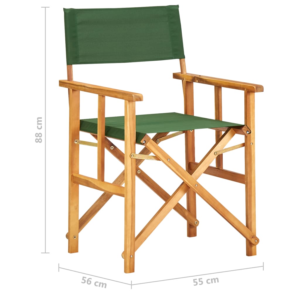 vidaXL režisora krēsls, zaļš, akācijas masīvkoks